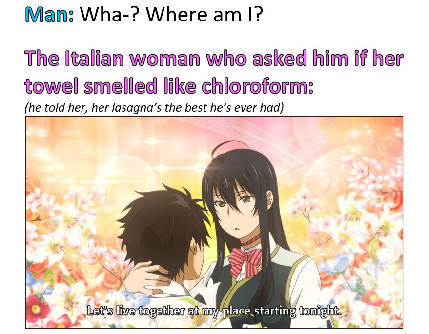 This would probably be the plot to am Italian romcom.