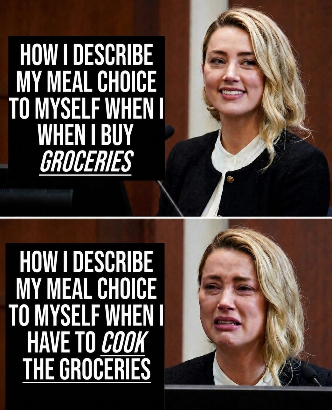 Buying groceries is a hobby. Cooking is a chore.